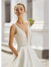 Ivory Lace Satin V Back Timeless Wedding Dress With Bow